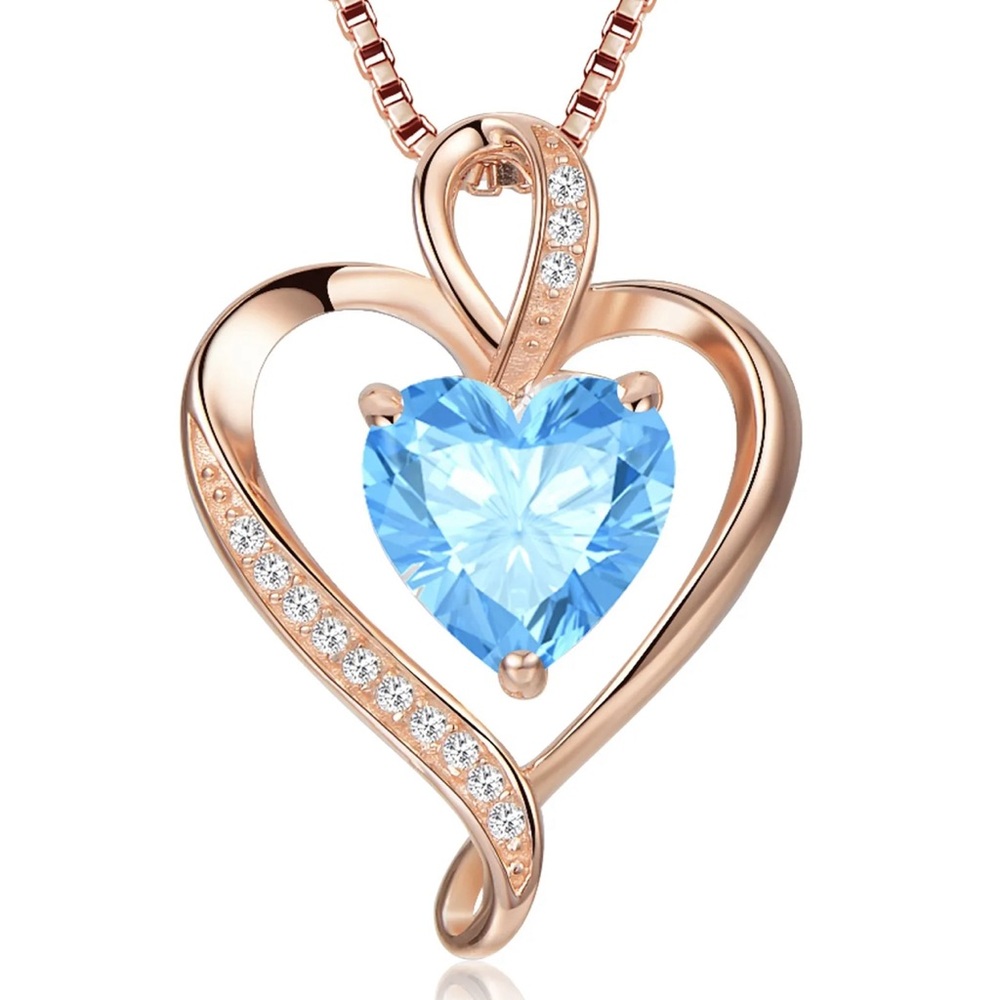 NWT LaVumo Heart Necklace 🩵Women’s Rose Gold, March Birthstone Aquamarine, 🩵